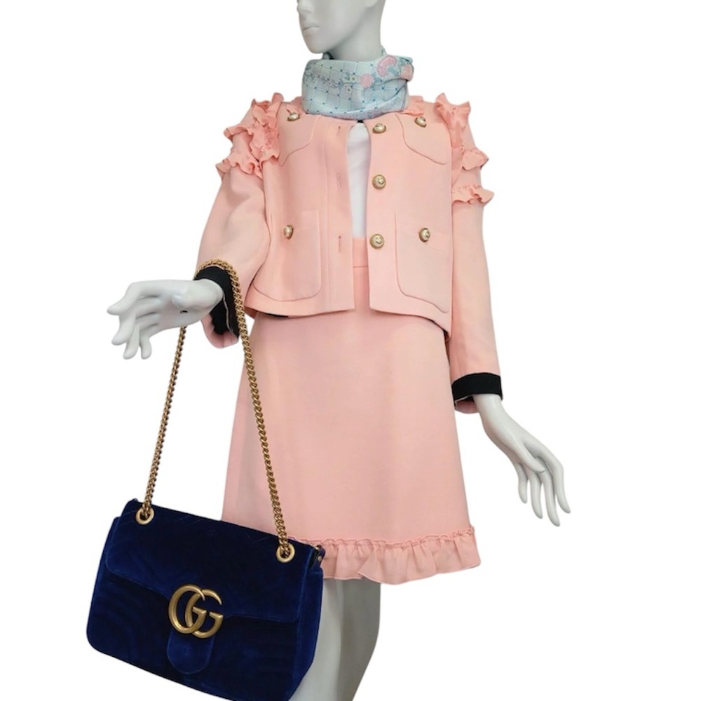 💕SOLD💕GUCCI Ruffle-trimmed Silk And Wool-blend Jacket In blush pink - Picture 2 of 8